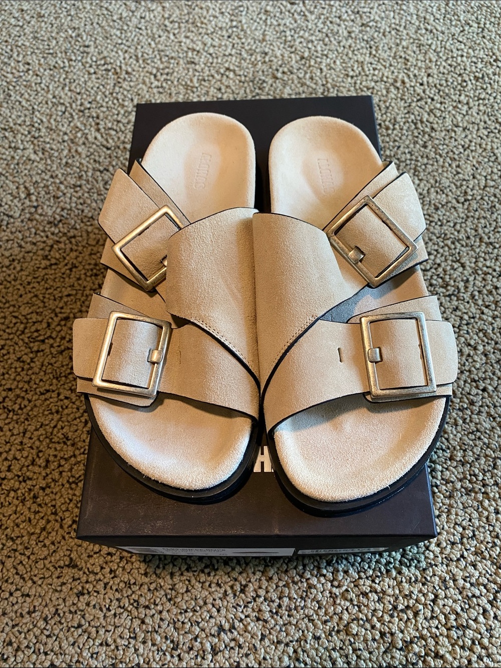ALOHAS Neutral Beige Double-Buckle Slide Sandals for Women